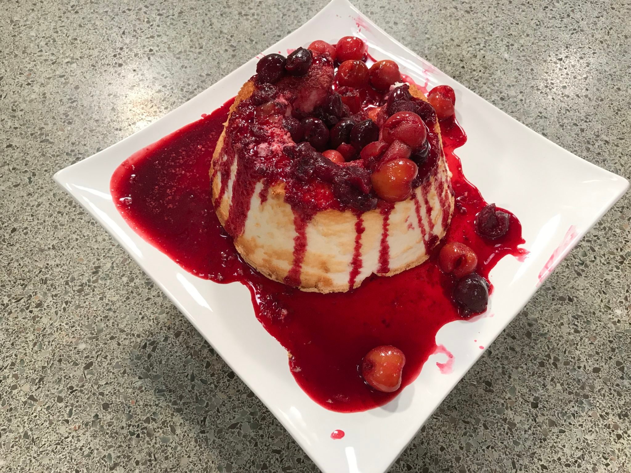 Angel Food Cake with Cherry Toppings