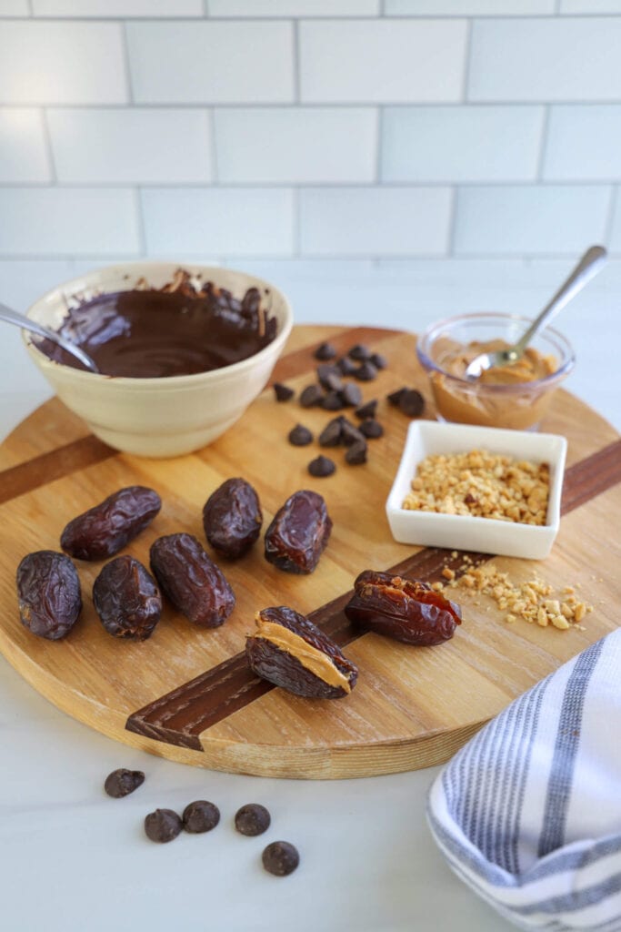 Ingredients for Chocolate-Dipped Peanut Butter Stuffed Dates